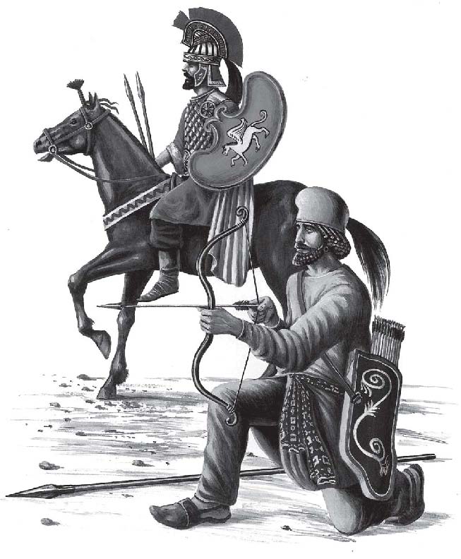 Фригийский тяжеловооруженный всадник и персидский лучник в V в. до н. э.