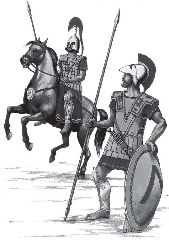 Греческий воин-эвпатрид VI—V вв. до н. э. и спартанский гоплит 480 г. до н. э.