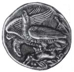 Тетрадрахм. Мелос, Киклады. Серебро. Между 440—400 гг. до н. э. Декадрахм.