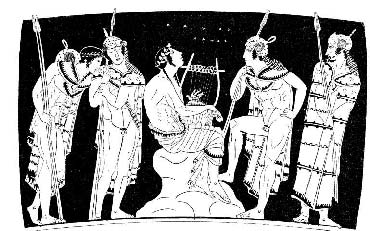 Орфей в окружении воинов (роспись на сосуде)