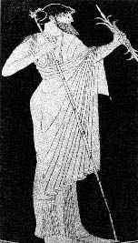 Зевс со скипетром иперуном в руках (роспись на сосуде)